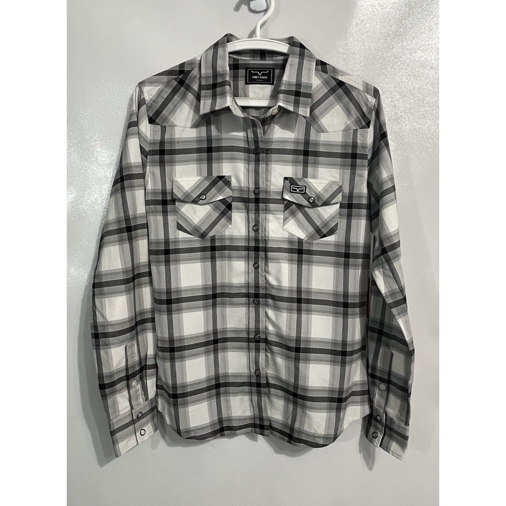 NWT$80 Kimes Ranch M Matadora Plaid Shirt Womens Gray Western Snap Front Cotton